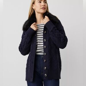 Petite Weekend Collection Faux Fur Collared Sweater Jacket - SP